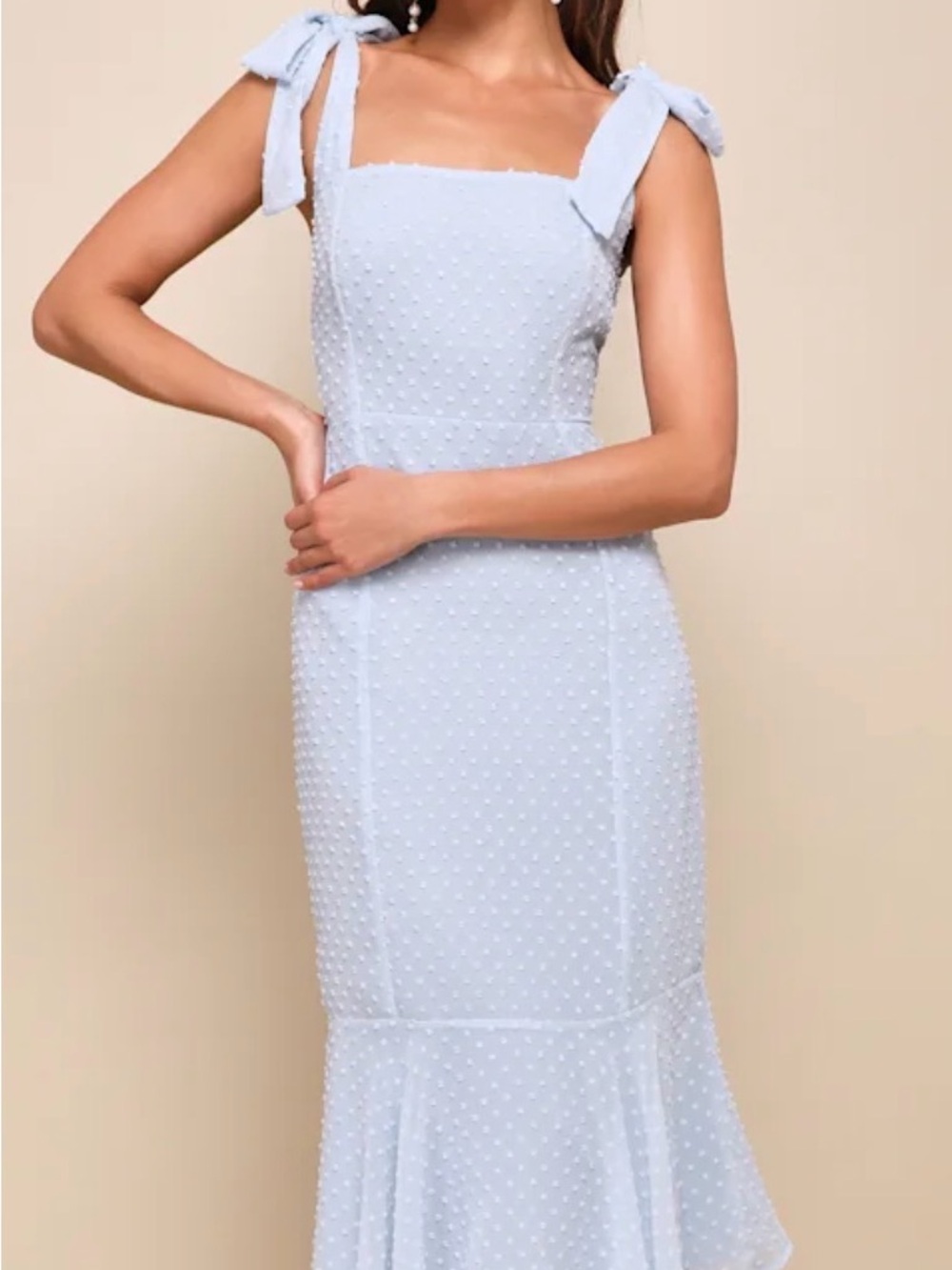 Lulu's Bimini Periwinkle Blue Swiss Dot Tie-Strap Midi Dress Sz XL